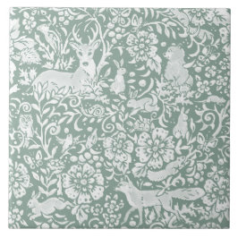 Woodland Sage Green Forest Animals Deer Fox Rabbit Tegeltje