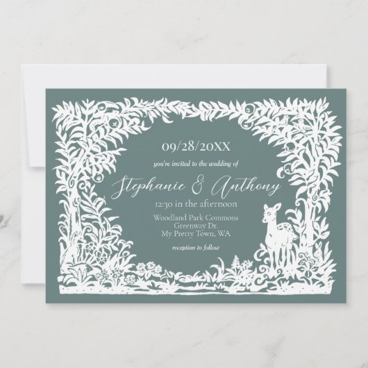 Woodland Sage Groen Wit Bos Bruiloft Kaart (Voorkant)