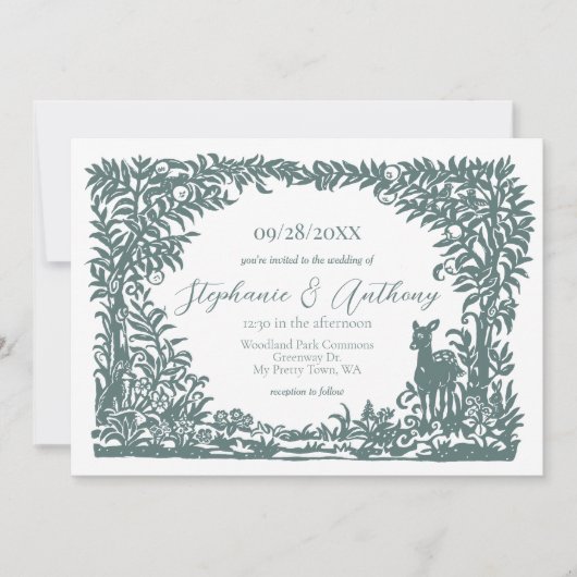 Woodland Sage Groen Wit Bos Scène Silhouet Kaart (Voorkant)