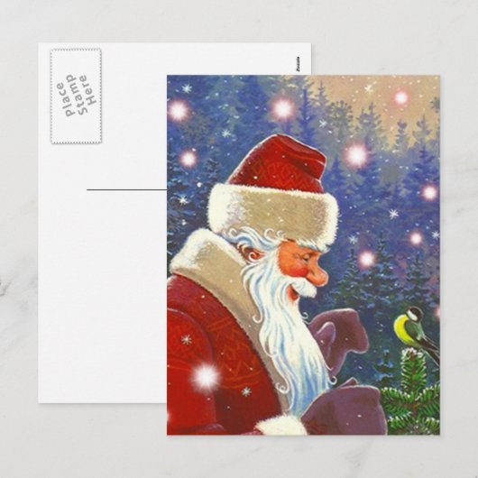 Woodland Santa & Chickadee Tree Topper Feestdagenkaart (Voorkant / Achterkant)