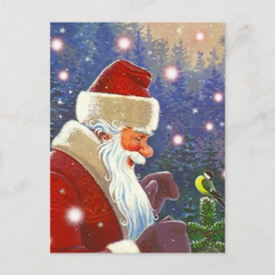  Woodland Santa & Chickadee Tree Topper Feestdagenkaart