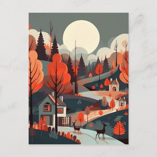 Woodland Scandi Village Art Briefkaart (Voorkant)