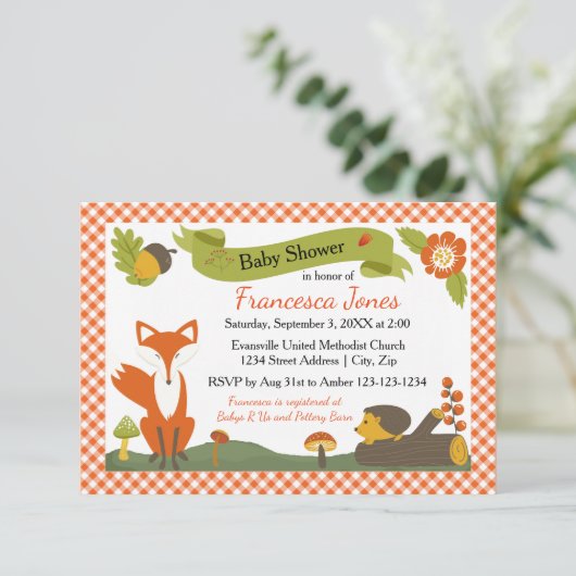Woodland Scene - 3x5 Baby shower Uitnodiging (Staand voorkant)