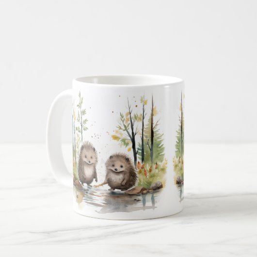 Woodland Scene Happy Wetland Porcupines Koffiemok (Voorkant links)