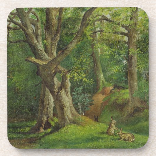 Woodland Scene met Rabbits, 1862 (olie op canvas) Bier Onderzetter (Voorkant)