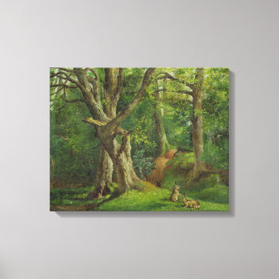 Woodland Scene met Rabbits, 1862 (olie op canvas) Canvas Afdruk