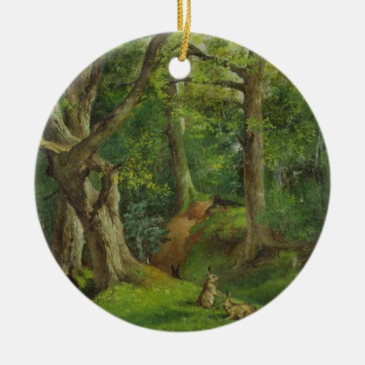 Woodland Scene met Rabbits, 1862 (olie op canvas) Keramisch Ornament (Voorkant)