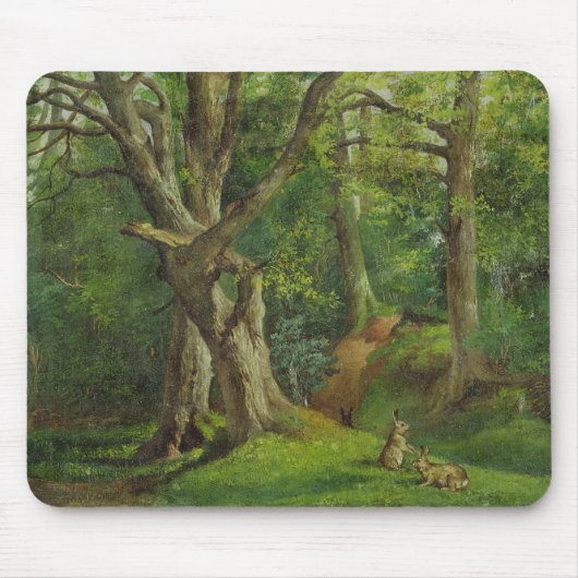 Woodland Scene met Rabbits, 1862 (olie op canvas) Muismat (Voorkant)