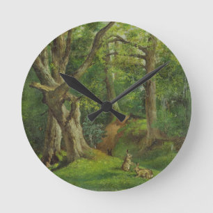 Woodland Scene met Rabbits, 1862 (olie op canvas) Ronde Klok