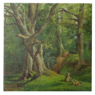 Woodland Scene met Rabbits, 1862 (olie op canvas) Tegeltje