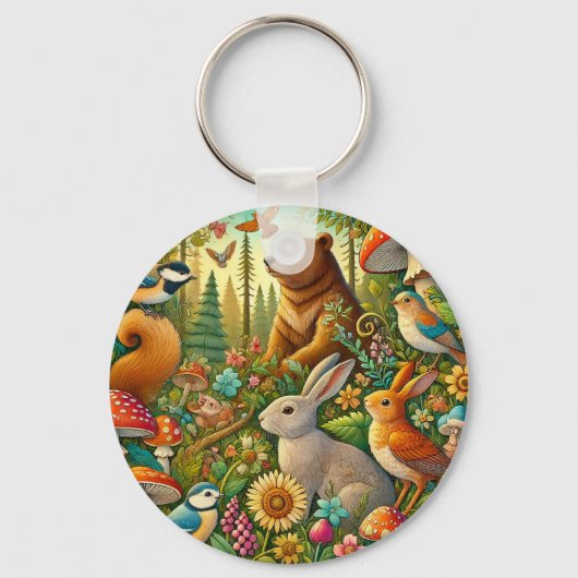 Woodland Scene met schattige dieren Sleutelhanger (Voorkant)