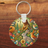 Woodland Scene met schattige dieren Sleutelhanger (Voorkant)
