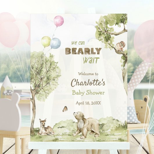 Woodland Scenery Bearly Wait Welcome Baby Shower Acryl Bord