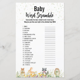 Woodland schattig dier Baby shower woord scramble