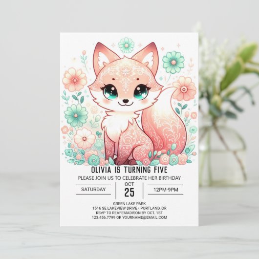 Woodland Schattig Fox Digitale Verjaardag Kaart (Staand voorkant)