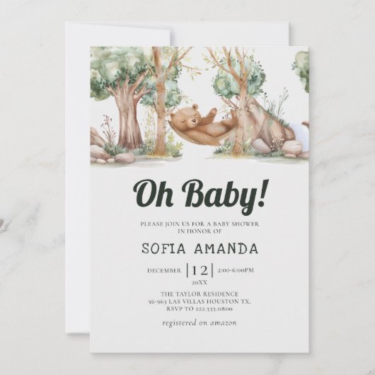 Woodland Schattige Beer Animal Baby shower Kaart (Voorkant)