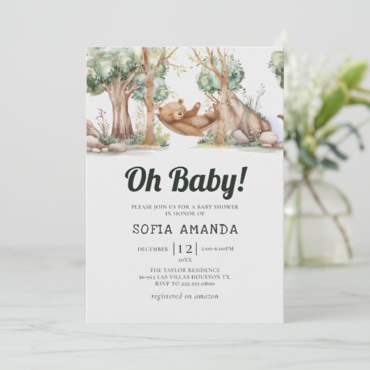 Woodland Schattige Beer Animal Baby shower Kaart (Staand voorkant)
