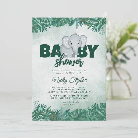 Woodland Schattige Elephand Baby shower Kaart (Staand voorkant)