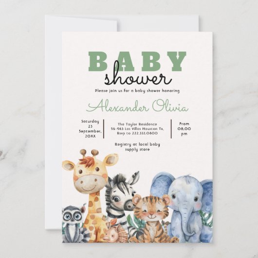 Woodland Schattige Safari Baby shower Kaart (Voorkant)
