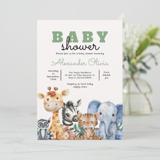 Woodland Schattige Safari Baby shower Kaart (Staand voorkant)