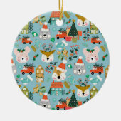 Woodland Schattige Santa Animals Blauw Keramisch Ornament (Voorkant)