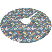 Woodland Schattige Santa Animals Denim Blue Kerstboom Rok (Gekanteld)