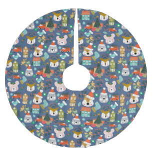 Woodland Schattige Santa Animals Denim Blue Kerstboom Rok