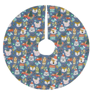 Woodland Schattige Santa Animals Denim Blue Kerstboom Rok