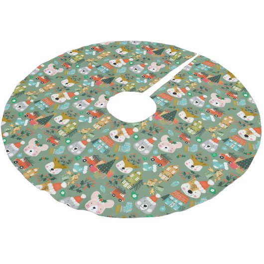 Woodland Schattige Santa Animals Green Kerstboom Rok (Gekanteld)