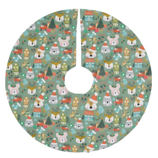Woodland Schattige Santa Animals Green Kerstboom Rok (Voorkant)