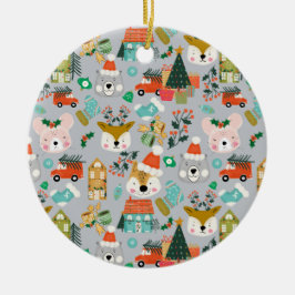 Woodland Schattige Santa Animals Grey Keramisch Ornament