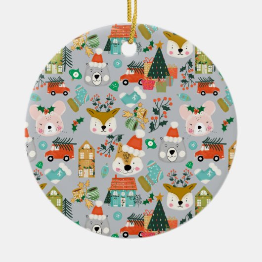 Woodland Schattige Santa Animals Grey Keramisch Ornament (Voorkant)