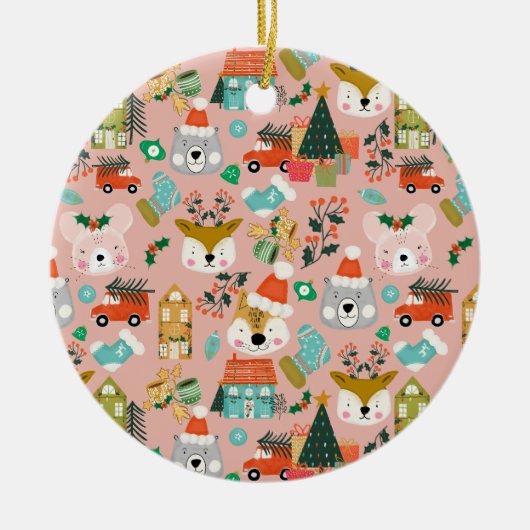 Woodland Schattige Santa Animals Pink Keramisch Ornament (Voorkant)