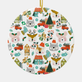 Woodland Schattige Santa Animals White Keramisch Ornament