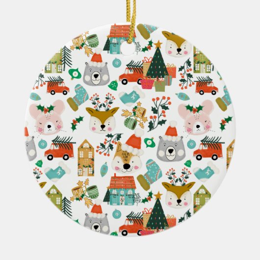 Woodland Schattige Santa Animals White Keramisch Ornament (Voorkant)