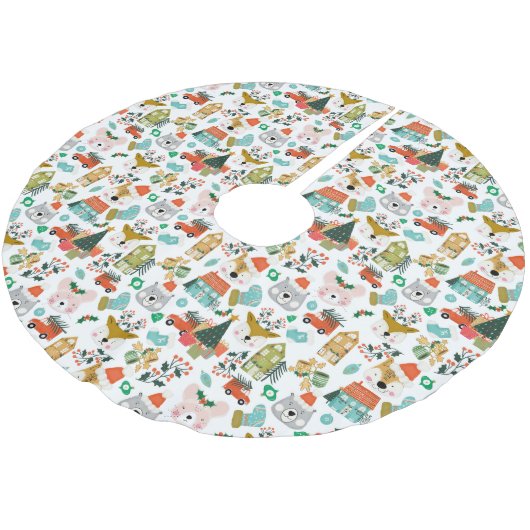 Woodland Schattige Santa Animals White Kerstboom Rok (Gekanteld)
