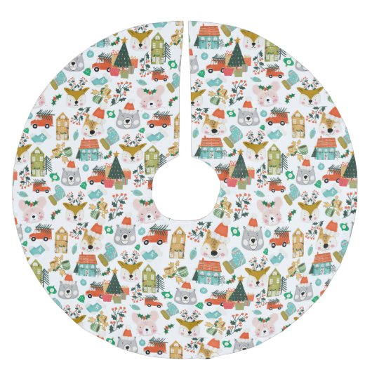 Woodland Schattige Santa Animals White Kerstboom Rok (Voorkant)