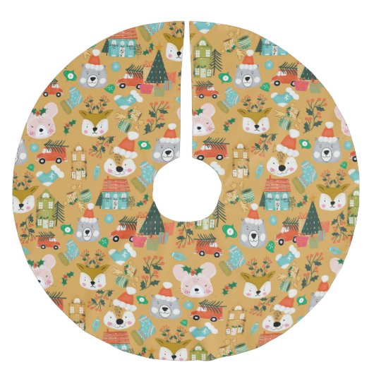 Woodland Schattige Santa Animals Yellow Kerstboom Rok (Voorkant)
