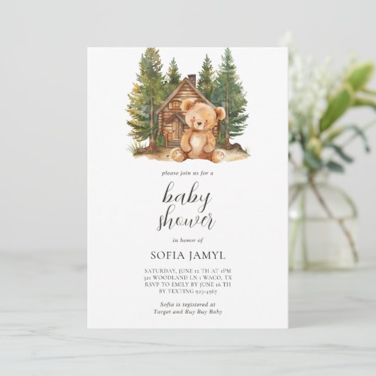Woodland Schattige Teddy Bear Baby shower Kaart (Staand voorkant)