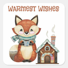 Woodland schattige vos met koffie Beste wensen Vierkante Sticker