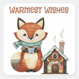 Woodland schattige vos met koffie Beste wensen Vierkante Sticker