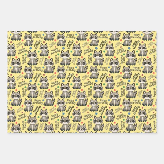 Woodland schattige wasbeer gelukkige verjaardag inpakpapier vel (Voorkant 2)