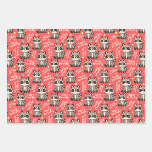 Woodland schattige wasbeer gelukkige verjaardag inpakpapier vel (Voorkant)