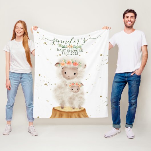 Woodland Sheep Animal Baby Shower Family Fleece Deken (In situ)