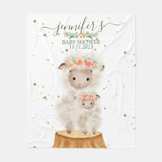 Woodland Sheep Animal Baby Shower Family Fleece Deken (Voorkant)