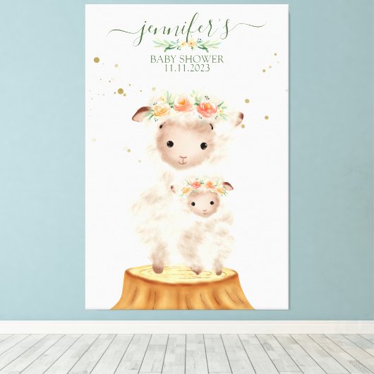 Woodland Sheep Animal Soft Baby Mom Canvas Afdruk (Insitu (Houten vloer))