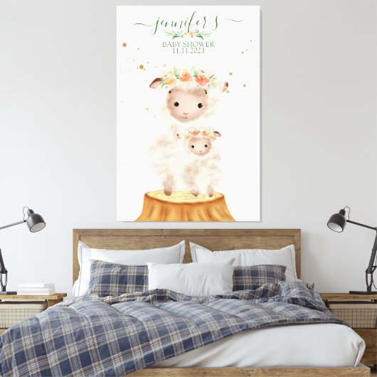 Woodland Sheep Animal Soft Baby Mom Canvas Afdruk (Insitu (Slaapkamer))