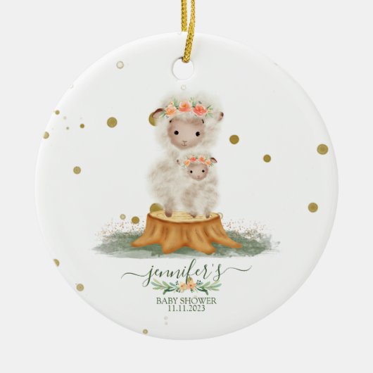 Woodland Sheep christmas baby shower Keramisch Ornament (Voorkant)