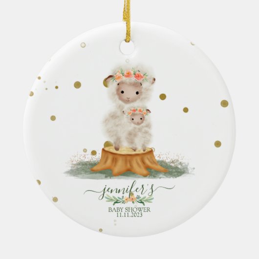 Woodland Sheep christmas baby shower Keramisch Ornament (Achterkant)