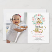 Woodland She's a Wild One Foto Eerste Verjaardag Kaart (Voorkant)